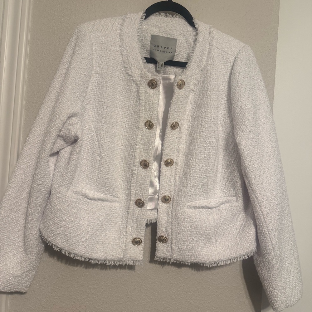 Susan Graver Women's Ivory Textured Blazer